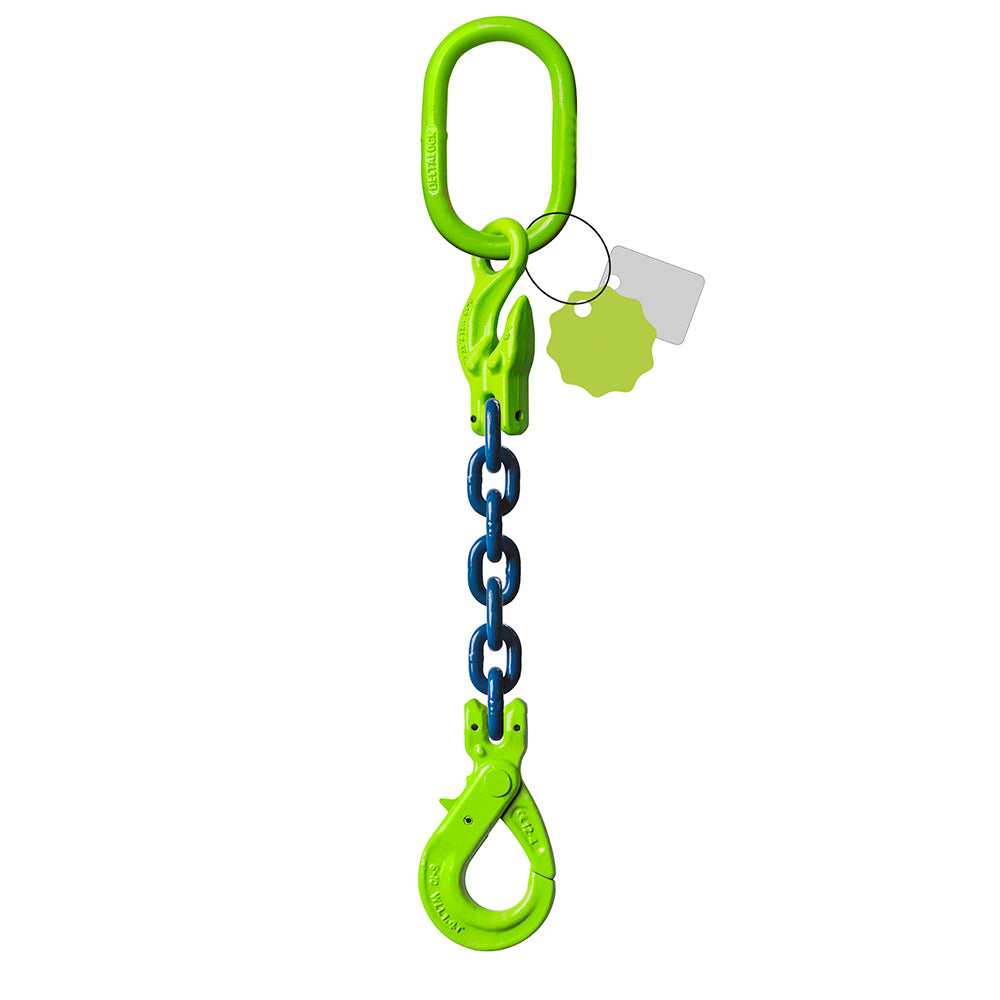 Élingue chaîne 1 brin Grade 100 – avec crochet de sécurité à chape et crochet de raccourcissement