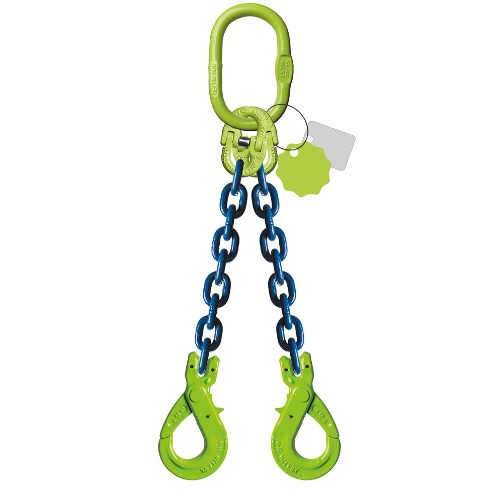 Élingue chaîne 2 brins Grade 100 – avec crochet de sécurité à chape (CMU 0–45°)