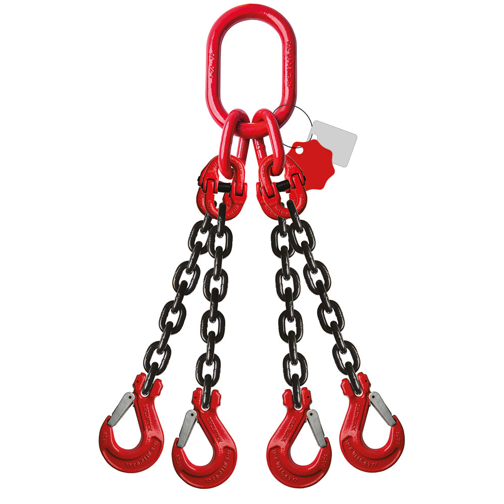 Élingue chaîne 4 brins Grade 80 – avec crochet de chape (CMU 0–45°)